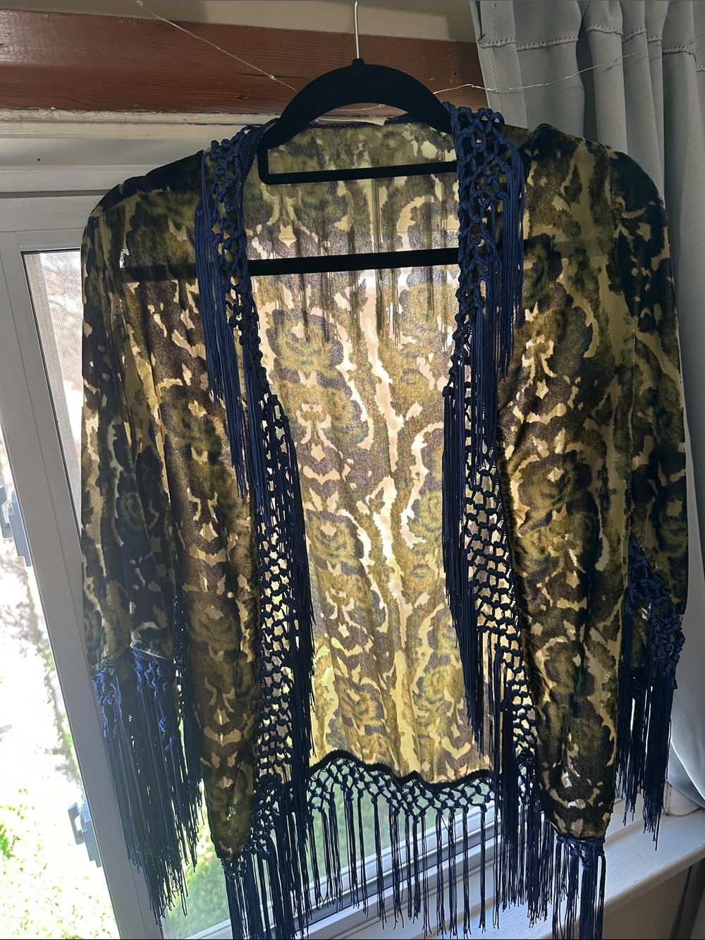Urban Outfitters Ecote Fancy Velvet Kimono Green & Blue One Size (O/S)